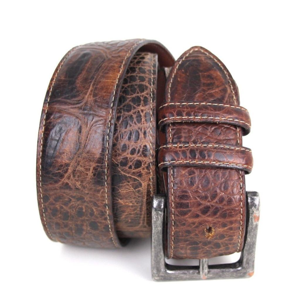 Torino CROCO BROWN GENUINE LEATHER 1.5"Wd CASUAL DRESS MEN'S BELT Sz 46 (P31
